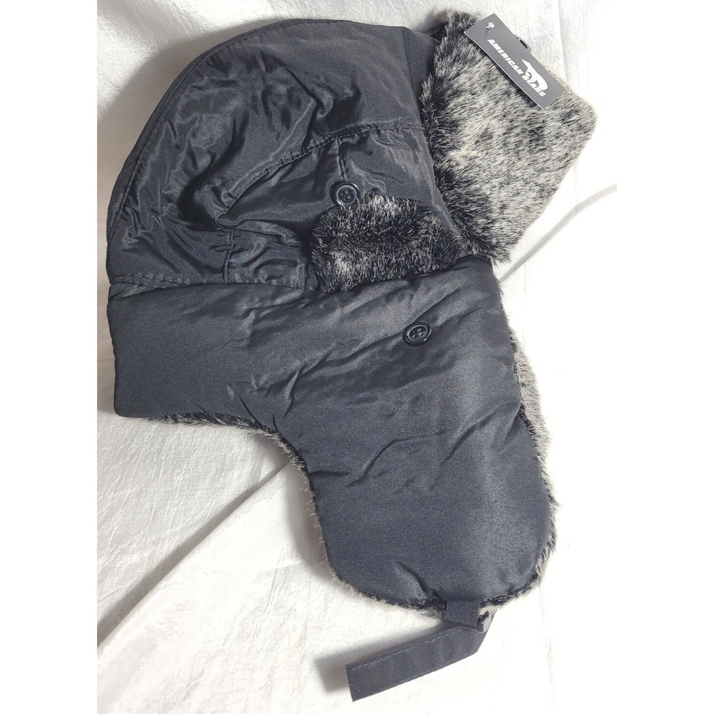 American Bears Winter Trapper Hat w/ Faux Fur - Black